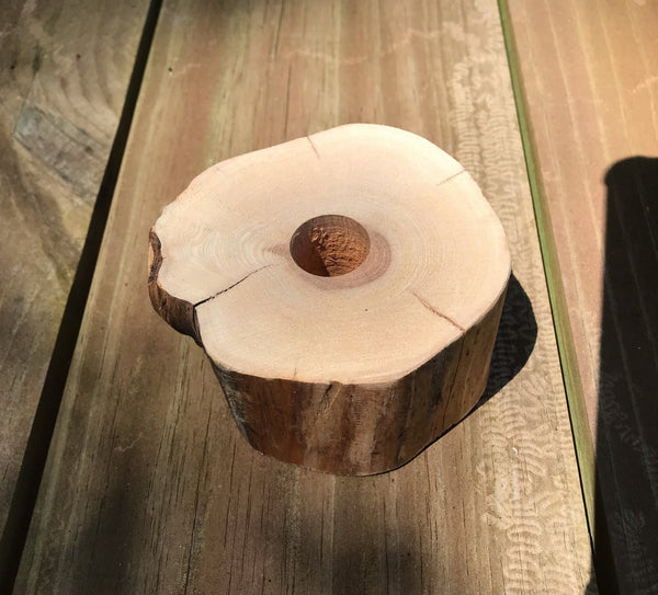 Knotty Wood Log Slice Single Bottle Stopper Display Stand - Tahoe White Fir Wood - omG Artisan Shoppe