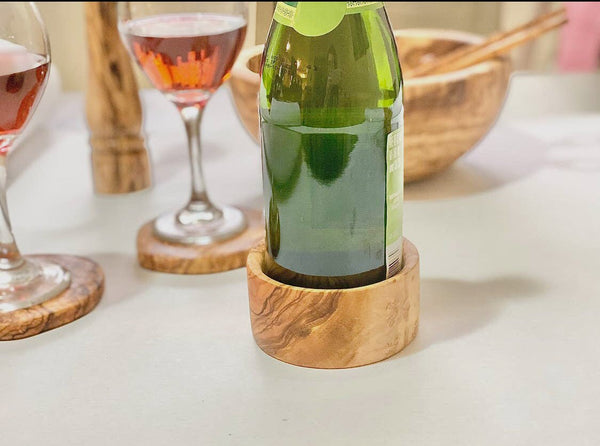 Rustic Handmade Olive Wood Wine Bottle Coasters - omG Artisan Shoppe
