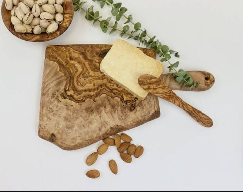 Rustic Olive Wood Cheese Board with Handle - Small - omG Artisan Shoppe